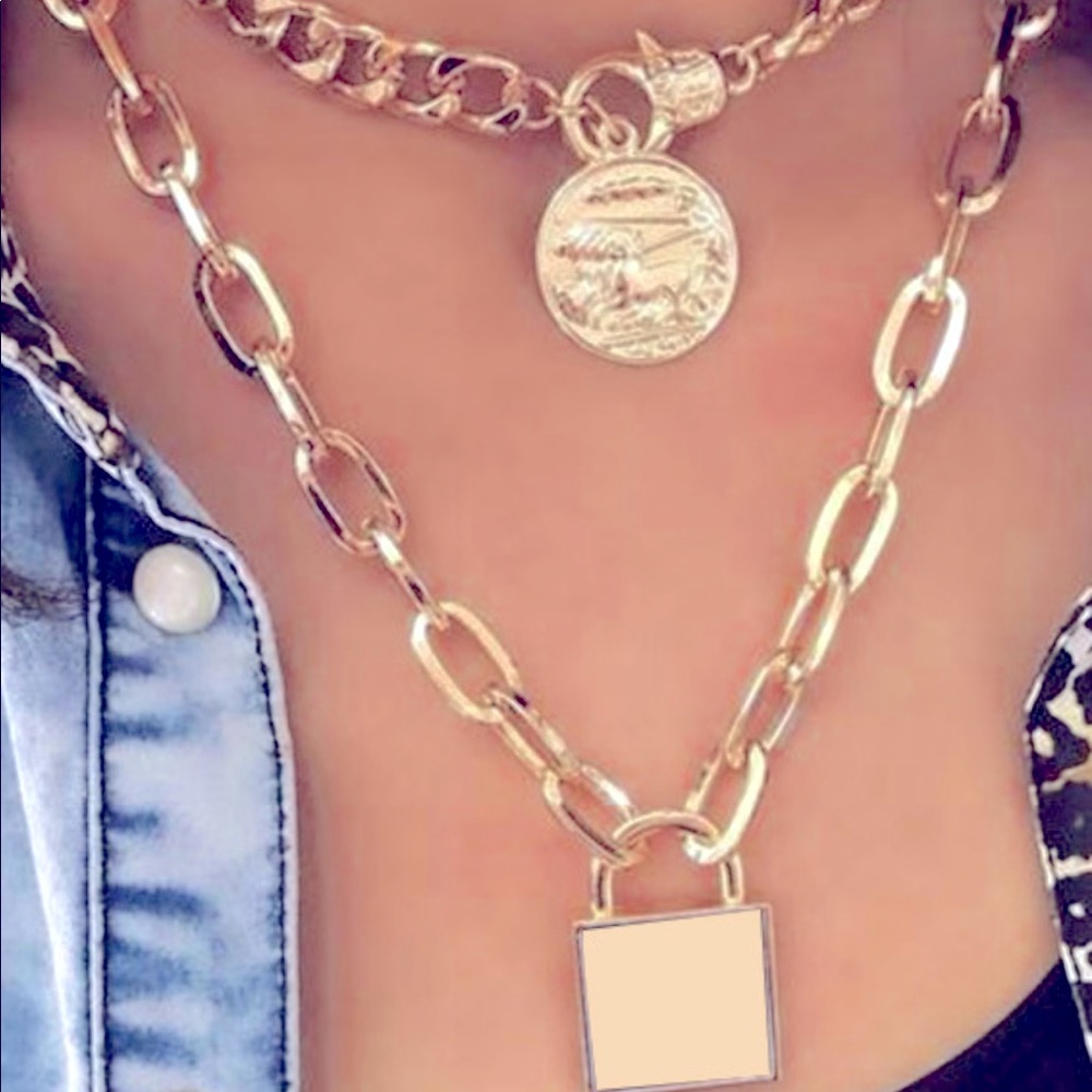 Lock pendant double layer chain